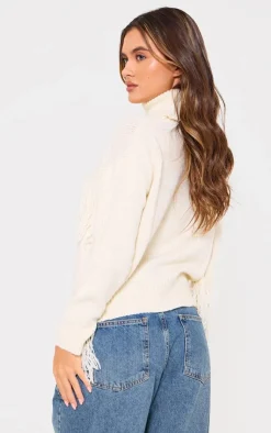 PrettyLittleThing Sweaters*Western Fringing Detail Roll Neck Knit Sweater