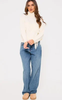 PrettyLittleThing Sweaters*Western Fringing Detail Roll Neck Knit Sweater