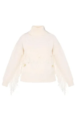PrettyLittleThing Sweaters*Western Fringing Detail Roll Neck Knit Sweater