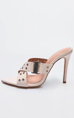 PrettyLittleThing Mules*Wide Fit Croc Pu Point Toe Buckle Detail Heeled Mules