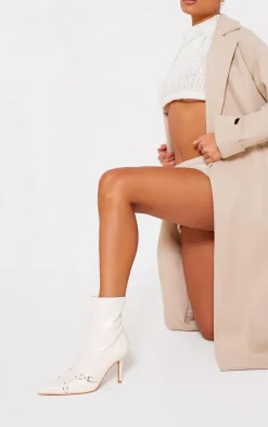 PrettyLittleThing Wide Fit Heels*Wide Fit Faux Leather Point Toe Buckle Detail Tab Ankle Heeled Boots