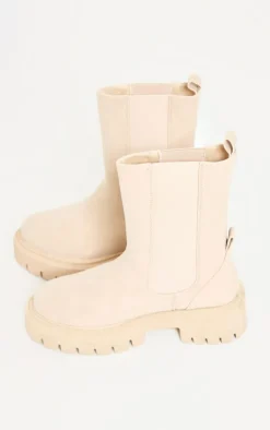 PrettyLittleThing Wide Fit Boots*Wide Fit Faux Suede Ribbed Chunky Sole Chelsea Ankle Boots
