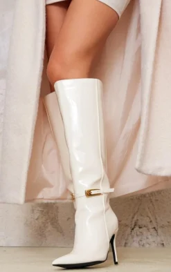 PrettyLittleThing Knee High Boots*Wide Fit Patent PU Point Toe Knee High Stiletto Heeled Boots