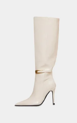 PrettyLittleThing Knee High Boots*Wide Fit Patent PU Point Toe Knee High Stiletto Heeled Boots