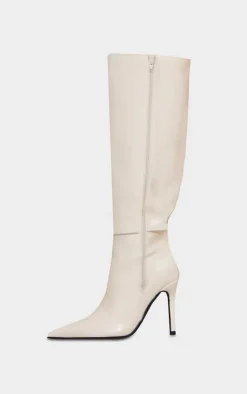 PrettyLittleThing Knee High Boots*Wide Fit Patent PU Point Toe Knee High Stiletto Heeled Boots