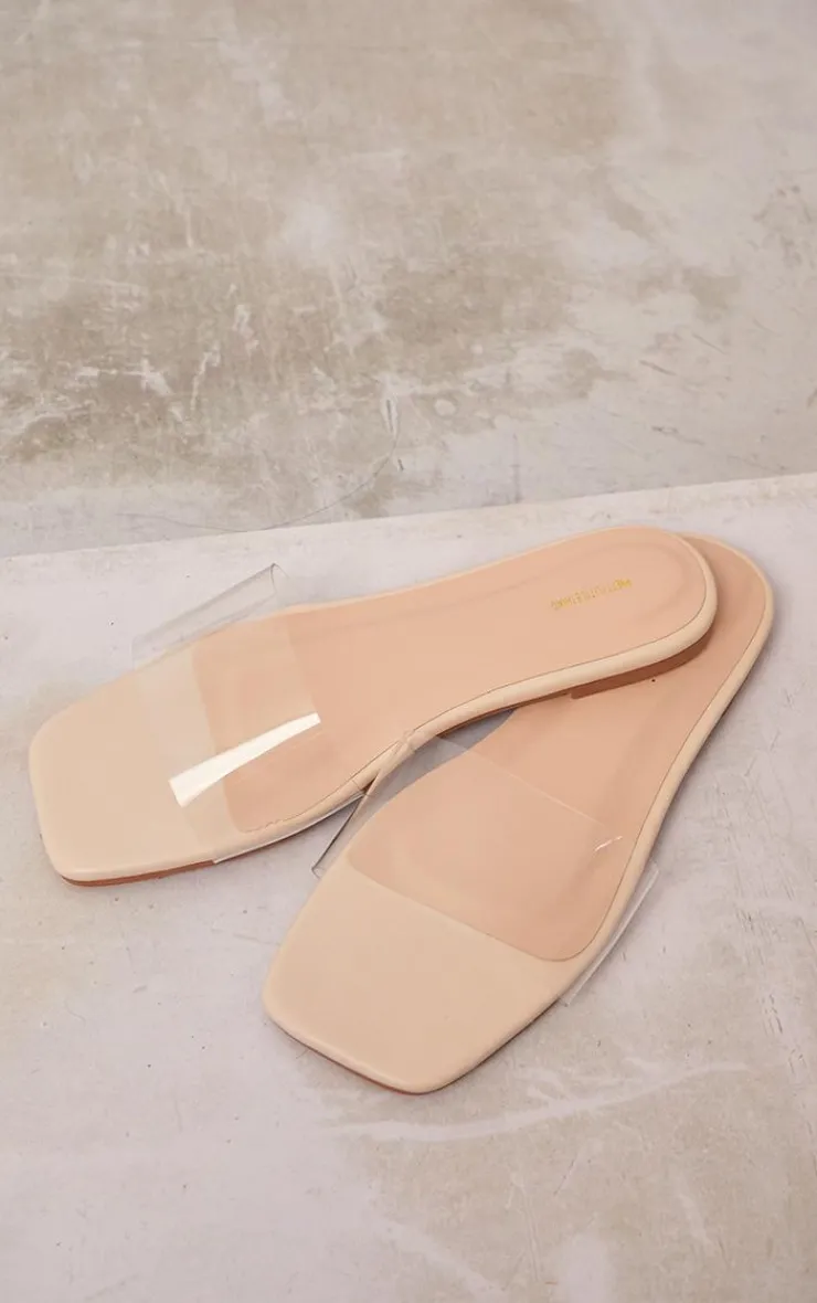 PrettyLittleThing Wide Fit Sandals*Wide Fit PU Clear Strap Mule Sandals