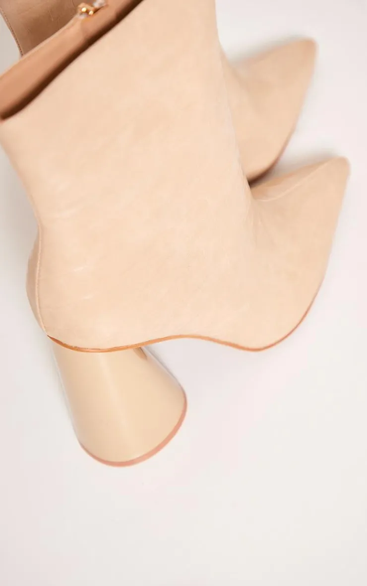 PrettyLittleThing Wide Fit Heels*Wide Fit PU Croc Point Toe Round Block Heeled Ankle Boots