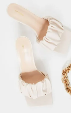 PrettyLittleThing Wide Fit Heels*WIDE FIT PU Ruched Square Toe Heeled Mules