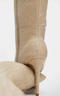 PrettyLittleThing Wide Fit Boots*Wide Fit Weave Pu Point Toe Over The Knee Heeled Boots