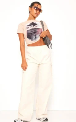 Cream Wide Leg High Waisted Cargo Pants