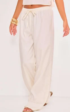 Discount PrettyLittleThing Wide Leg Tailored Pants Cream