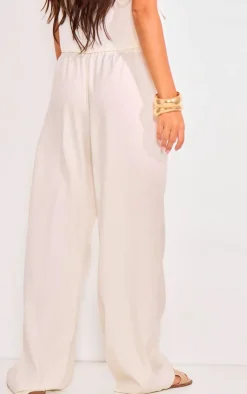 Discount PrettyLittleThing Wide Leg Tailored Pants Cream
