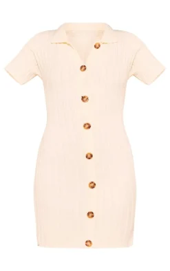 Wide Rib Knit Button Mini Dress-PrettyLittleThing Clearance