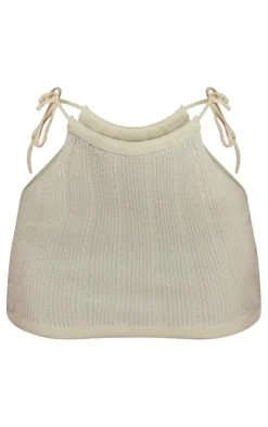 Discount PrettyLittleThing Wide Rib Knitted Mini Skirt Cream