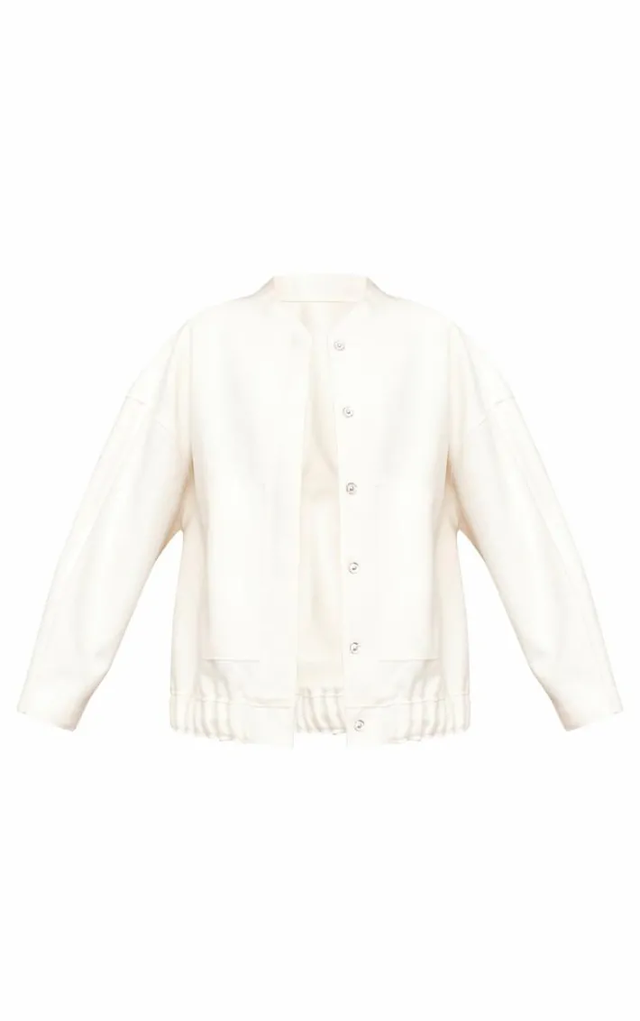 Cream Wool Look Longline Bomber Jacket