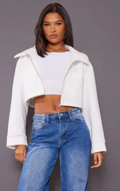 PrettyLittleThing Wool Coats*Wool Look Pocket Detail Cropped Jacket