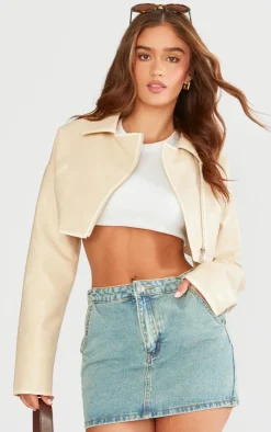 PrettyLittleThing Faux Leather Jackets*Worn Faux Leather Boxy Cropped Jacket