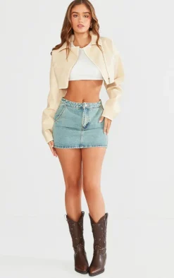 PrettyLittleThing Faux Leather Jackets*Worn Faux Leather Boxy Cropped Jacket