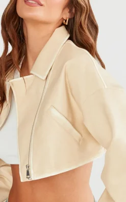 PrettyLittleThing Faux Leather Jackets*Worn Faux Leather Boxy Cropped Jacket