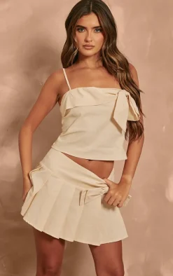 Online PrettyLittleThing Woven Bow Cami Long Top Cream