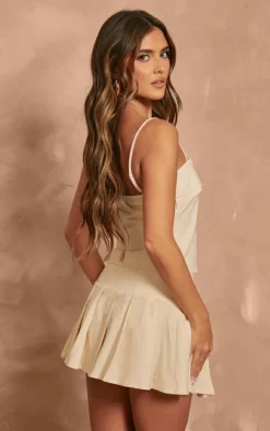 Online PrettyLittleThing Woven Bow Cami Long Top Cream