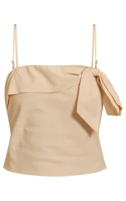 Online PrettyLittleThing Woven Bow Cami Long Top Cream