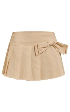 PrettyLittleThing Woven Bow Mid Rise Skater Skirt Cream