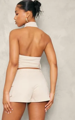 Best PrettyLittleThing Woven Cargo High Neck Fitted Top Cream