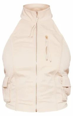 Best PrettyLittleThing Woven Cargo High Neck Fitted Top Cream