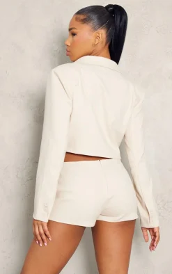 Hot PrettyLittleThing Woven Cropped Blazer Cream