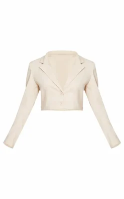 Hot PrettyLittleThing Woven Cropped Blazer Cream