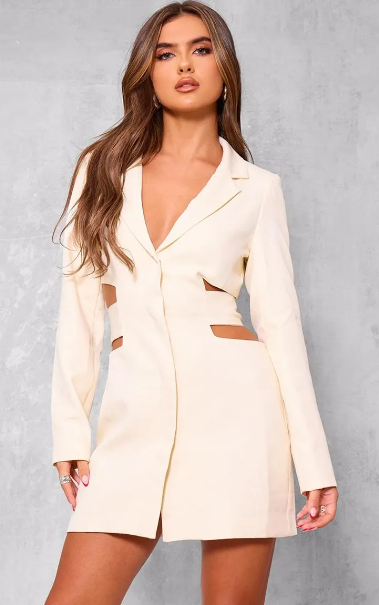 Woven Cut Out Tie Back Blazer Dress-PrettyLittleThing Best