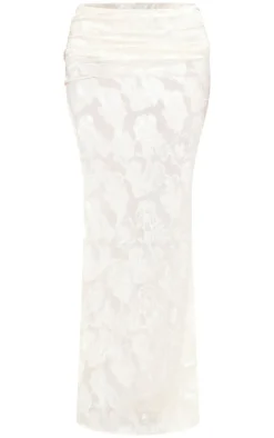 Discount PrettyLittleThing Woven Floral Low Rise Fishtail Maxi Skirt Cream
