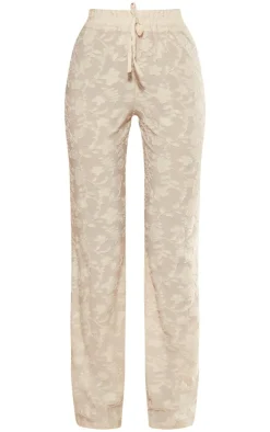 Online PrettyLittleThing Woven Floral Mid Rise Wide Leg Pants Cream