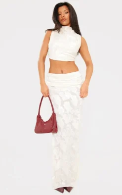 Best PrettyLittleThing Woven Floral Sleeveless Tie Back Crop Top Cream