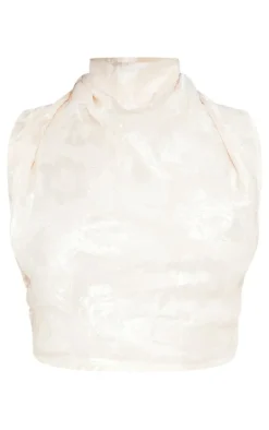 Best PrettyLittleThing Woven Floral Sleeveless Tie Back Crop Top Cream