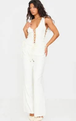 PrettyLittleThing Sleeveless Tops*Woven Lace Up Detail Plunge Sleeveless Top