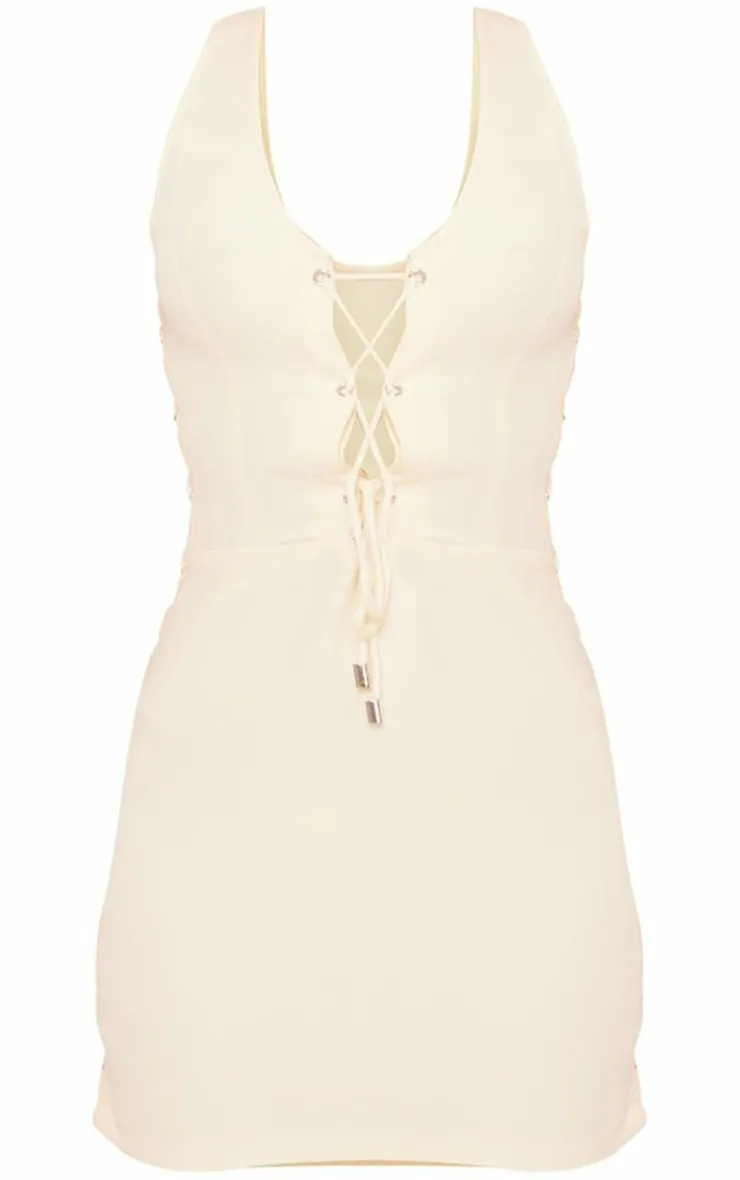 Woven Lace Up Detail Strappy Bodycon Dress-PrettyLittleThing Discount
