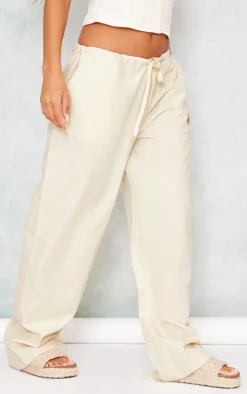 Online PrettyLittleThing Woven Low Rise Drawstring Wide Leg Pants Cream