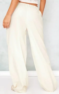 Online PrettyLittleThing Woven Low Rise Drawstring Wide Leg Pants Cream