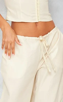 Online PrettyLittleThing Woven Low Rise Drawstring Wide Leg Pants Cream