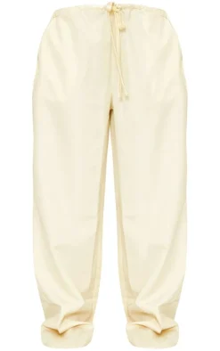 Online PrettyLittleThing Woven Low Rise Drawstring Wide Leg Pants Cream