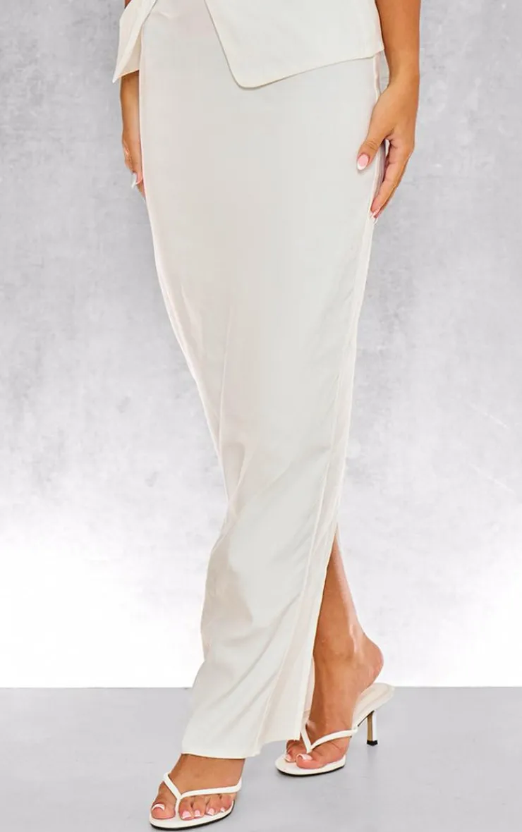 Best PrettyLittleThing Woven Mid Rise Maxi Skirt Cream