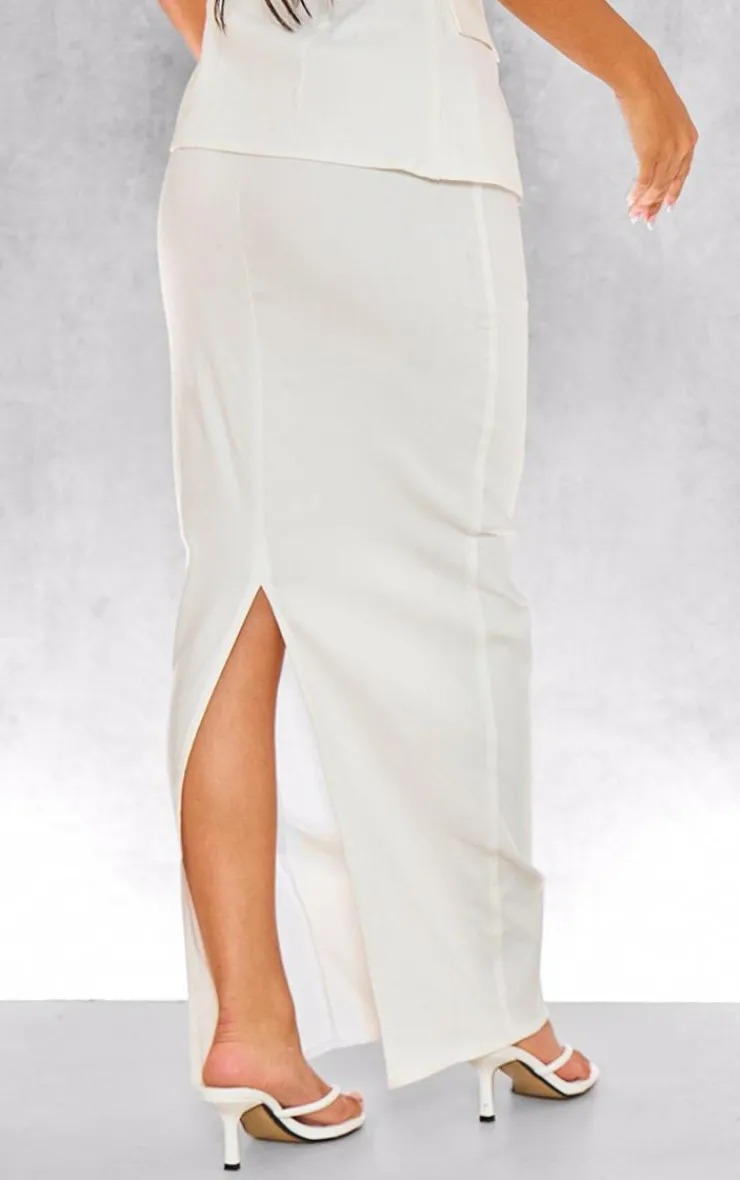 Best PrettyLittleThing Woven Mid Rise Maxi Skirt Cream