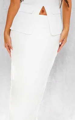 Best PrettyLittleThing Woven Mid Rise Maxi Skirt Cream
