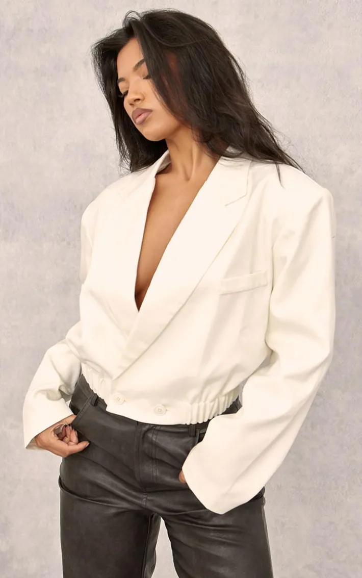 Cream Woven Oversized Cropped Jacket