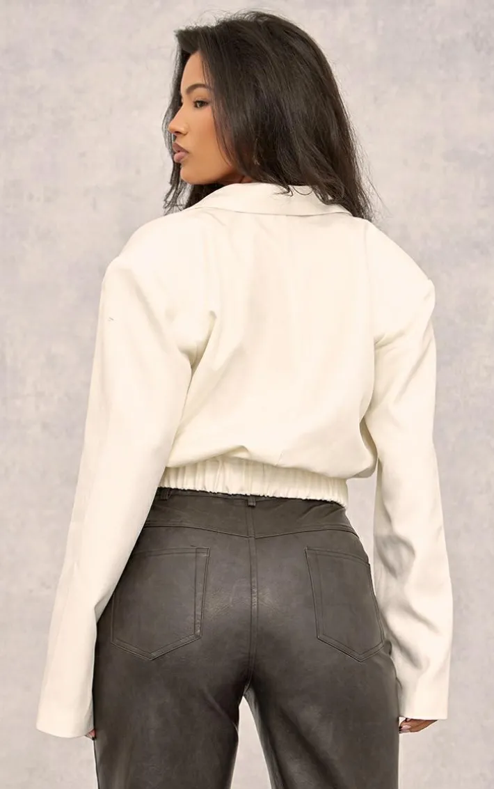 Cream Woven Oversized Cropped Jacket