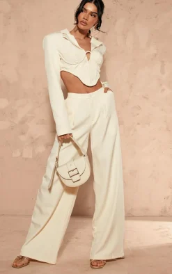 Outlet PrettyLittleThing Woven Pleated Low Rise Wide Leg Pants Cream