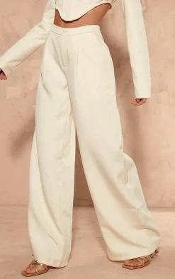 Outlet PrettyLittleThing Woven Pleated Low Rise Wide Leg Pants Cream