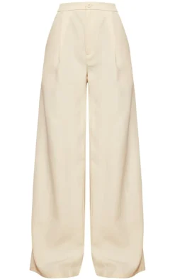 Outlet PrettyLittleThing Woven Pleated Low Rise Wide Leg Pants Cream